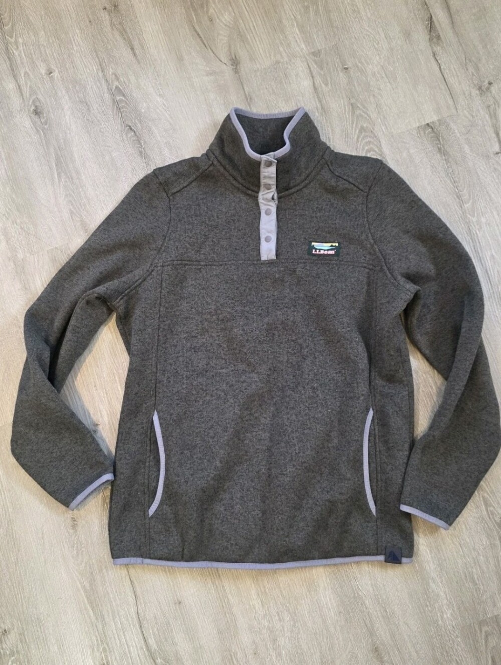 L.L.Bean Sweater Womens Small Gray Snap Fleece Pullover 292726 Comfortcore